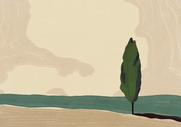 Solitary Cypress in Warm Ochre & Sage - Little Dean