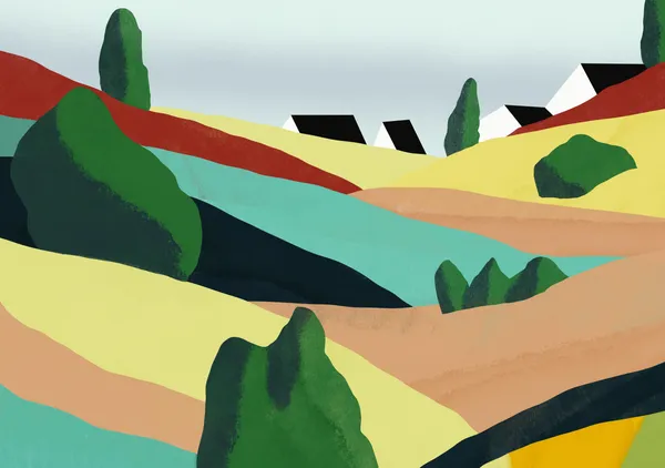 Countryside Hills & Farmstead in Emerald, Sage & Ochre - Little Dean