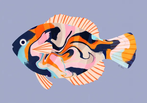 Colorful Tropical Fish on Periwinkle - El buen limon