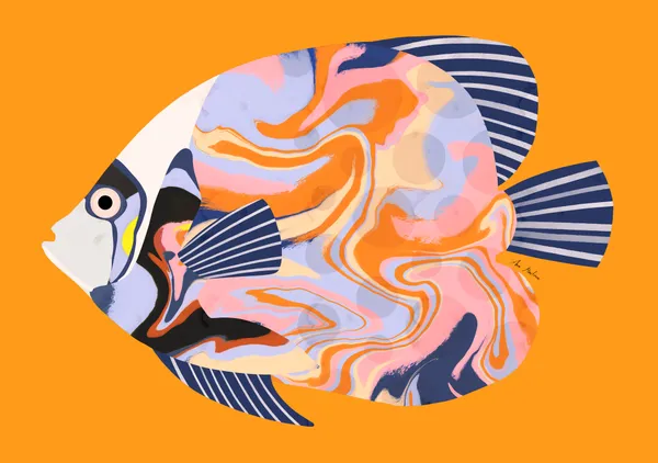 Marbled Tropical Fish on Orange - El buen limon