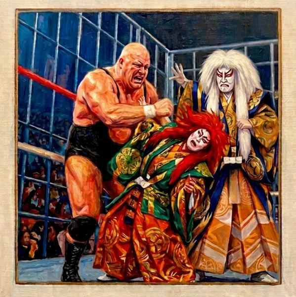 プロレス×歌舞伎 衝撃の金網デスマッチ アートパネル - 都合賢一