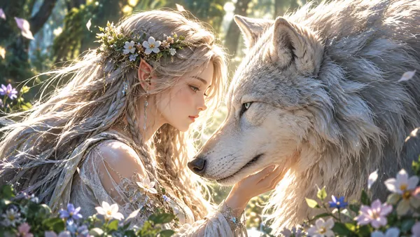 森の精霊と白き狼 English: Forest Spirit and the White Wolf - 都合賢一