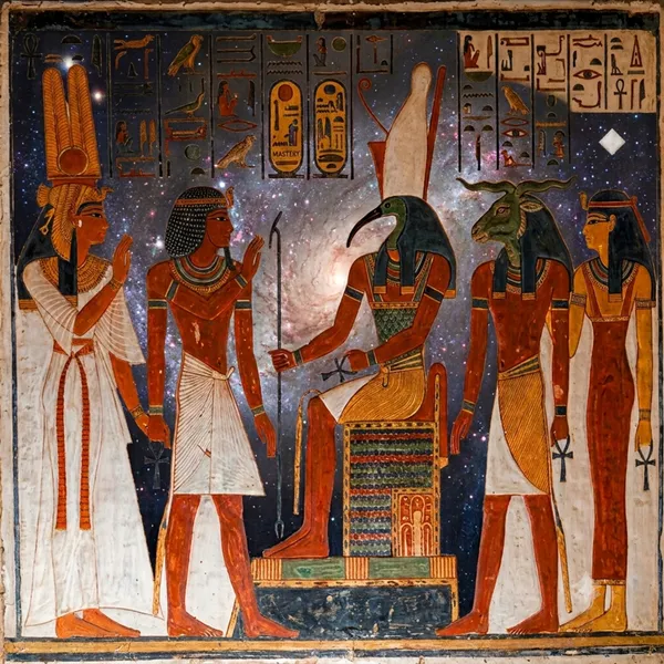 ​『時空を超える神々』古代エジプト壁画と銀河のコラージュアート - 都合賢一