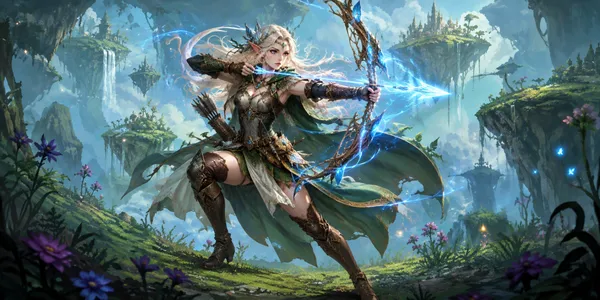 Mystical Elven Archer – Fantasy Wall Art 神秘のエルフの弓使い ― ファンタジー壁面アート - 都合賢一