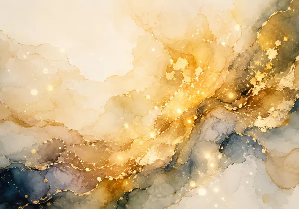 Golden Flow ― 黄金の光が流れる幻想的な水彩マーブル - Yuzy