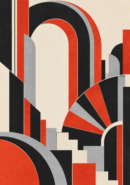 #040: Asymmetrical Arch — Neo Deco Geometric Abstract Art, Art Deco Wall Print | 非対称のアーチ ― 幾何学が描く、現代ネオ・デコの建築美 ― - Yuzy