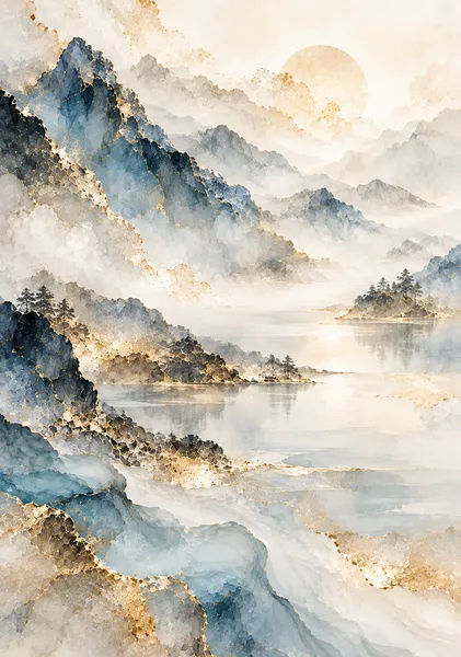 霧光山水 - 静寂に浮かぶ光 Mountain Mist & Light - Serenity in the Haze - Yuzy