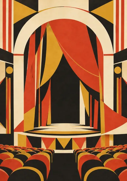 #035: The Last Show — Vintage Circus Theater Art, Art Deco Wall Art, Geometric Abstract Art | 最後のショー ― 幕の向こうに残る物語 ― - Yuzy