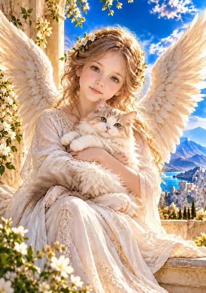 白猫を抱く祝福の天使（しろねこをいだくしゅくふくのてんし） - ジーラック