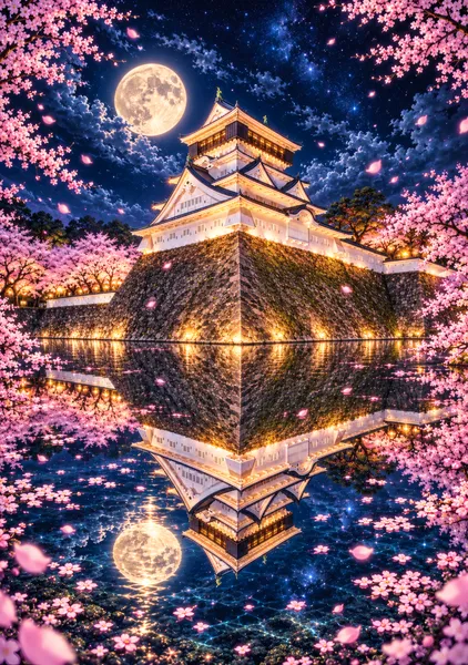 Moonlit Sakura – Kokura Castle　【月夜の桜と小倉城】 - ゐらの