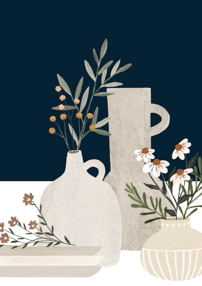 Pottery and Flowers - Dark Blue - Closeup - Michal Marko