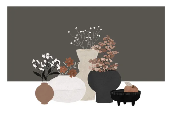 Pottery and Flowers - Dark Grey - Michal Marko