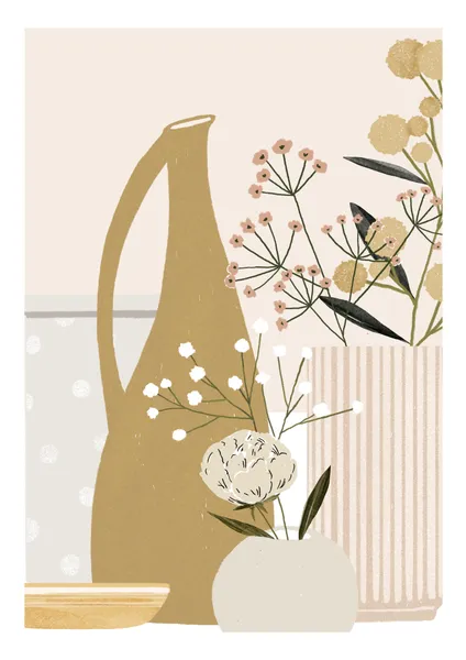 Pottery and Flowers - Light Peach - Closeup - Michal Marko