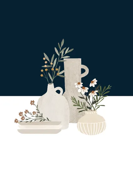 Pottery and Flowers - Dark Blue - Michal Marko