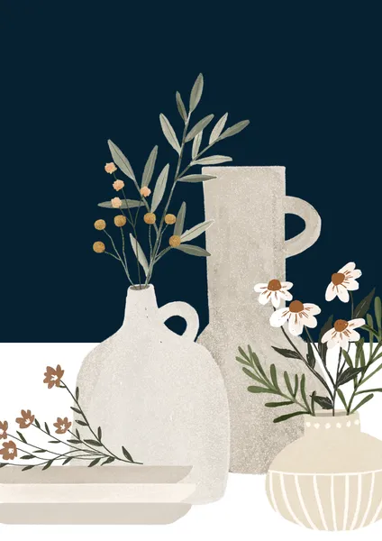 Pottery and Flowers - Dark Blue - Closeup - Michal Marko