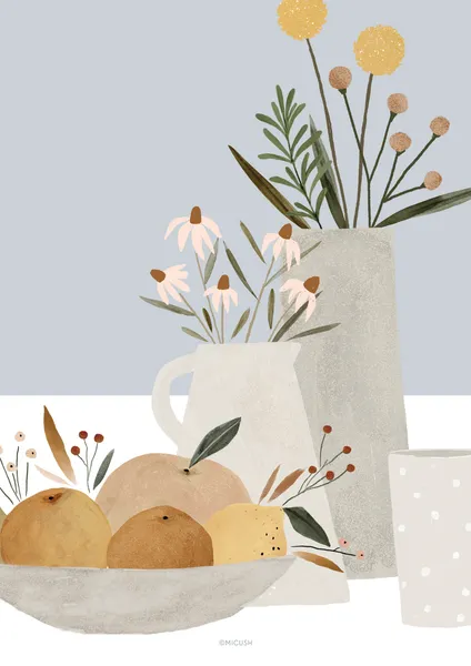 Pottery and Flowers - Light Blue - Closeup - Michal Marko