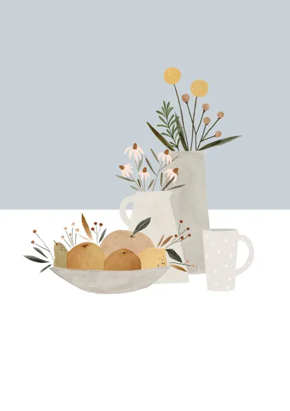 Pottery and Flowers - Light Blue - Michal Marko