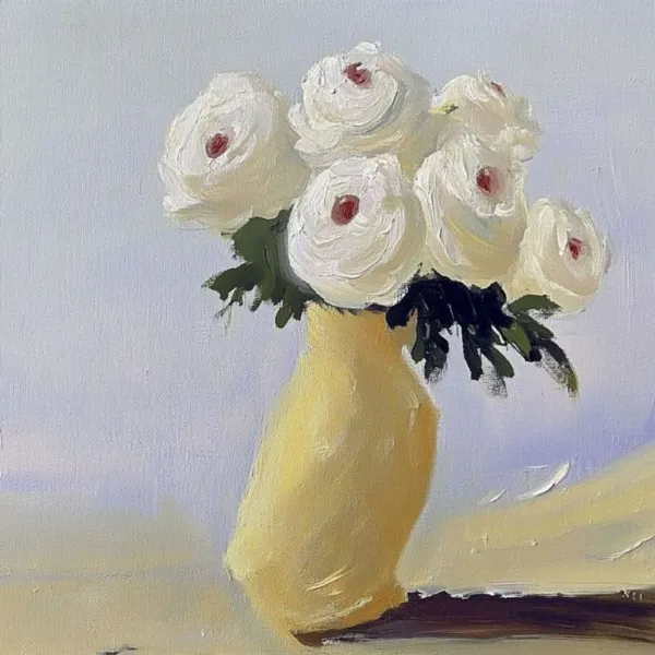 White Roses In A Yellow Vase - Elena Avanesova