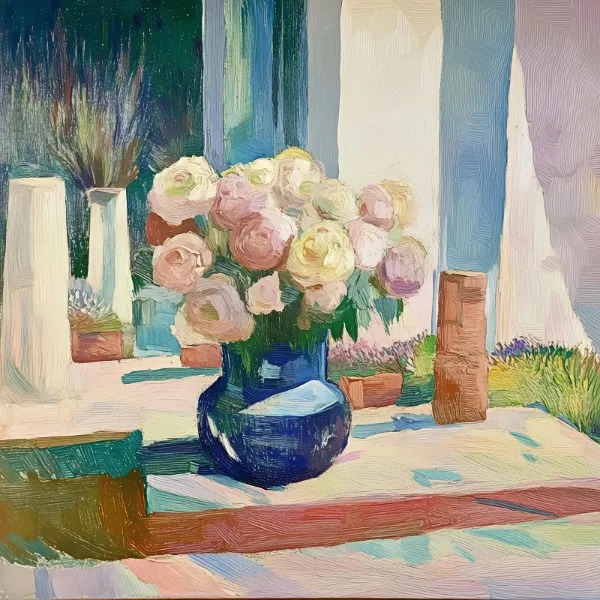 Roses In A Blue Vase - Elena Avanesova