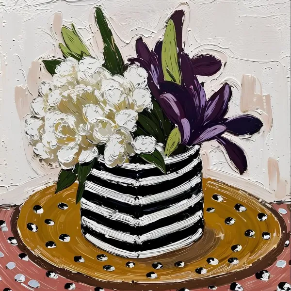 Flowers in a Striped Vase - Elena Avanesova