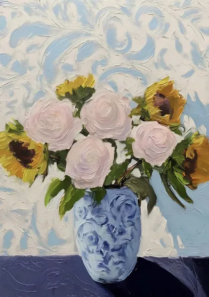 Summer Bouquet in Blue Vase - Elena Avanesova