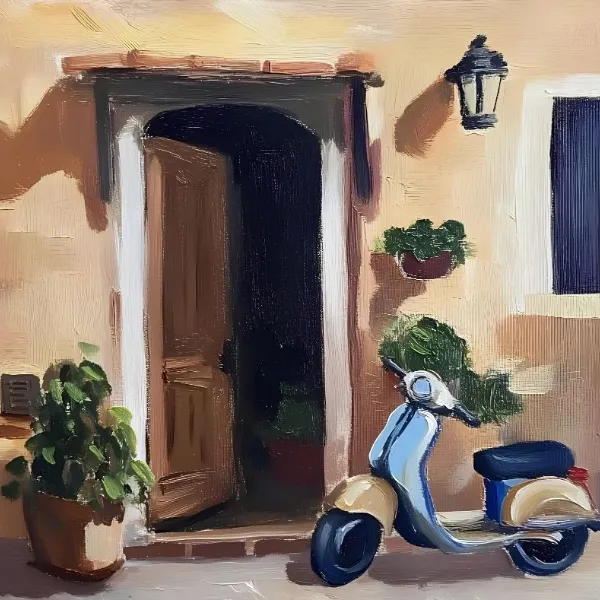 Vespa In Front Of House - Elena Avanesova