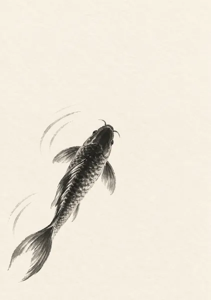 鯉のしじま — 墨と淡墨の魚アート - 墨一筆