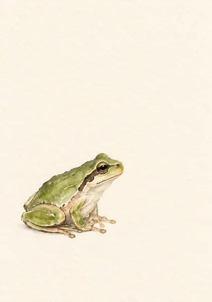 蛙の雨待ち — 苔緑と薄墨のひと休み - 墨一筆