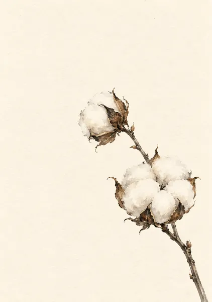 綿花の白い息 — 生成りと胡桃の枝 - 墨一筆