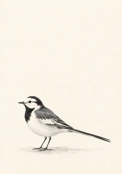 鶺鴒の一歩 — 炭墨と生成りの小鳥 - 墨一筆
