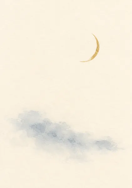 三日月のしじま — 淡金と墨の夜空 - 墨一筆