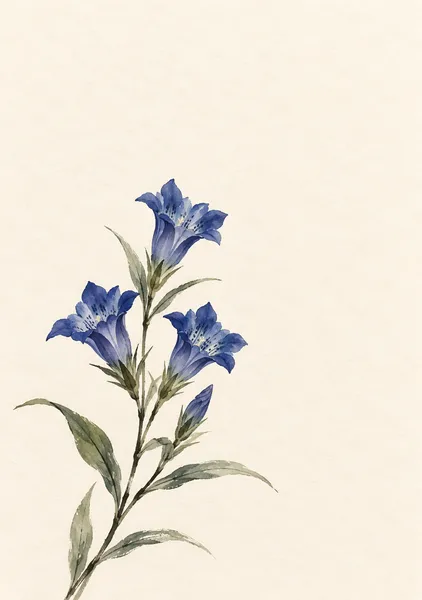 竜胆の青鈴 — 藍と灰緑の秋花 - 墨一筆