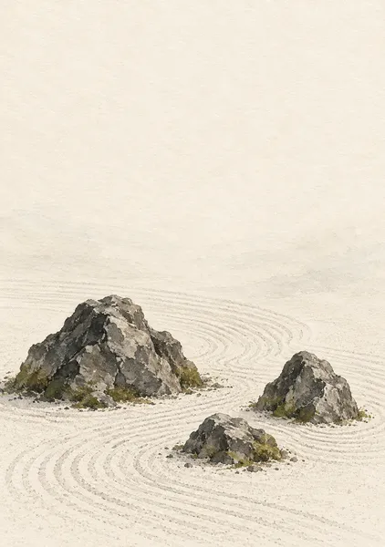 砂紋のしじま — 灰白と墨の枯山水 - 墨一筆