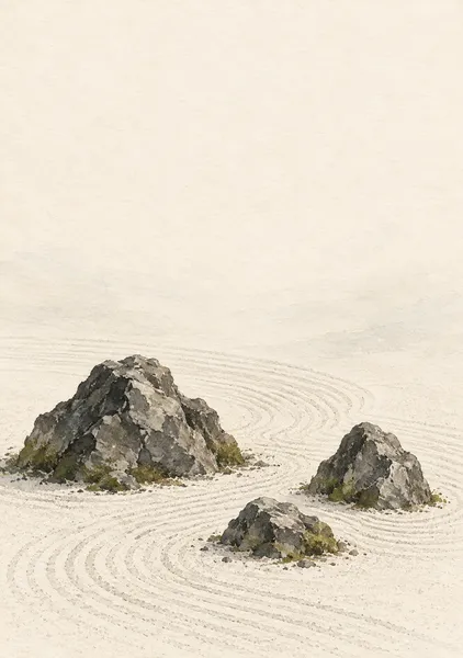 砂紋のしじま — 灰白と墨の枯山水 - 墨一筆