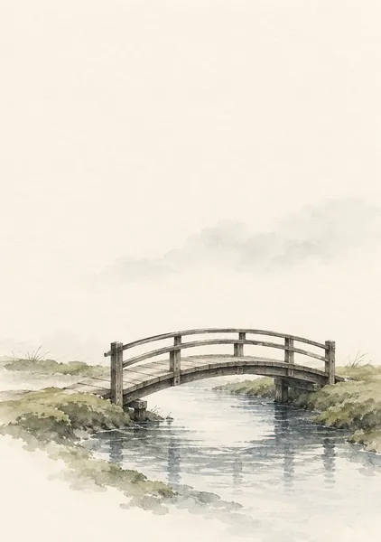橋のしじま — 苔緑と灰青の木橋 - 墨一筆