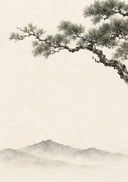 松をわたる雲 — 灰緑と墨の風景アート - 墨一筆