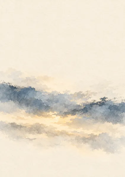 雲のほどける朝 — 灰青と淡金の空 - 墨一筆