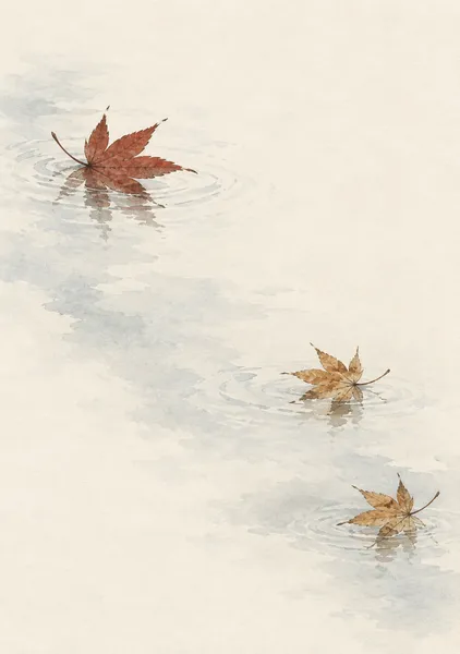楓の水鏡 — 朱茶と灰青の紅葉アート - 墨一筆