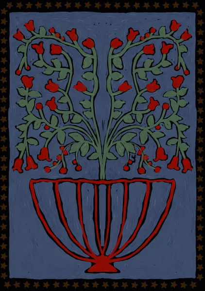 Red Florals in a Striped Vase - DOXOLOGY