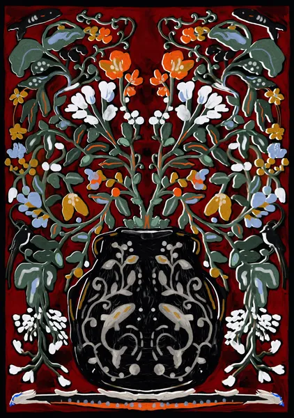 Symmetrical Red Floral Folk Art - DOXOLOGY