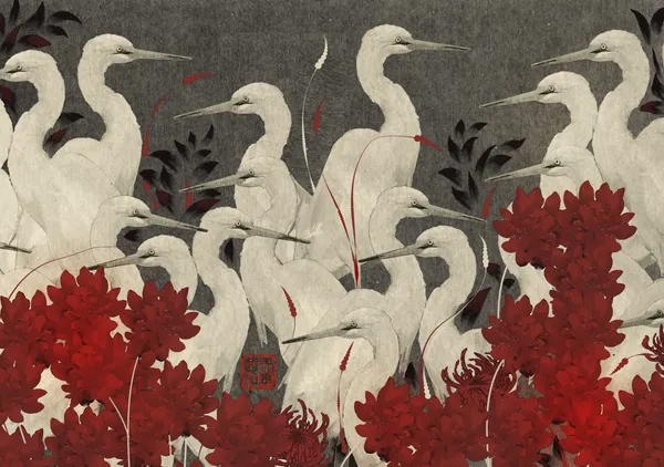 Crimson Herons and White Blossoms - DOXOLOGY