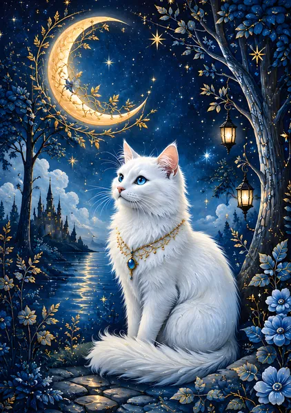 月夜の猫   Cat in the Moonlight - CYRURU ART