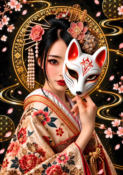 狐面の女　Woman with a Kitsune Mask - CYRURU ART