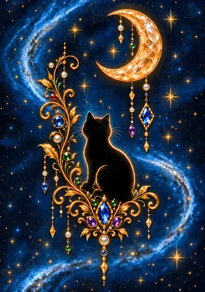 月夜のジュエルキャット   Moonlit Jewel Cat - CYRURU ART