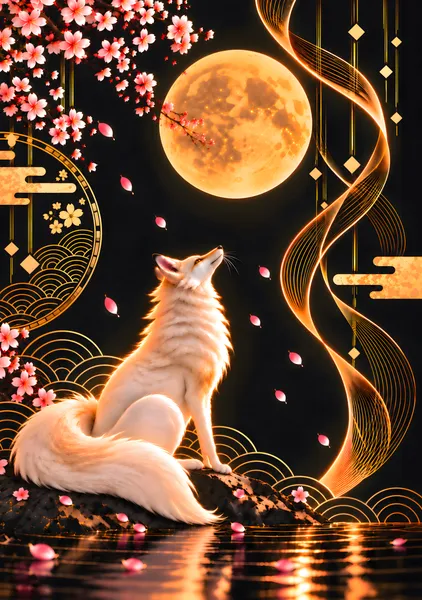 黄金月と白狐　Golden Moon and White Fox - CYRURU ART