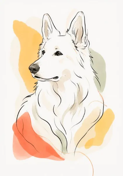 犬と線 - ホワイトスイスシェパード - Dog Art Museum｜ジークレー版画