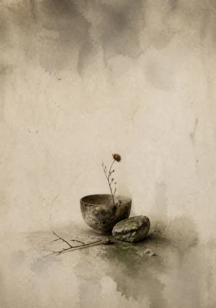 茶碗と野の花 - 山口 絵千