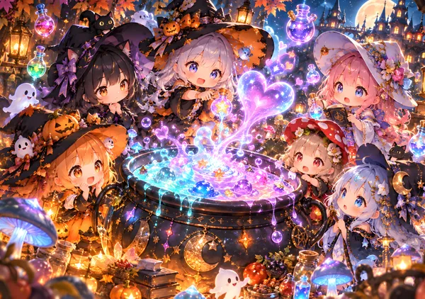 Cute Chibi Witches and Their Magic Cauldron - konkapo00