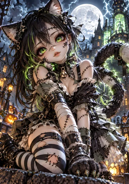 Frankenstein Monster Kawaii Cat Girl - konkapo00