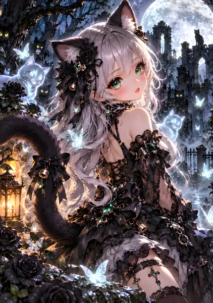Eerie Cat Girl in the Haunted Moonlight - konkapo00